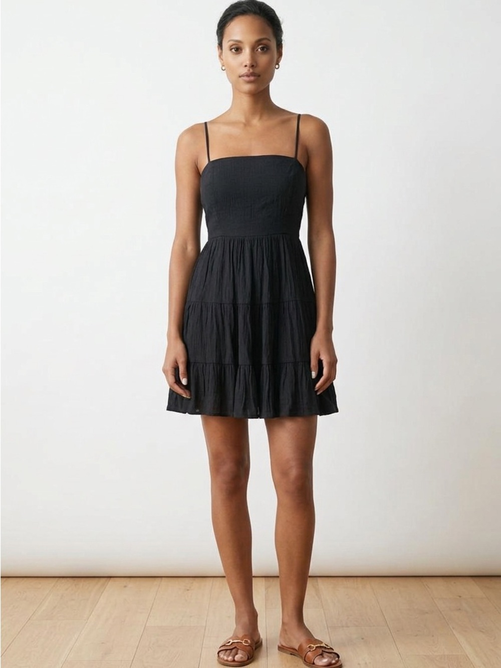 Black Tiered Open Back Spaghetti-Strap Dress